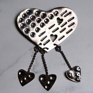 Taxco Mexico Sterling Silver Heart Brooch with Dangles TA-91